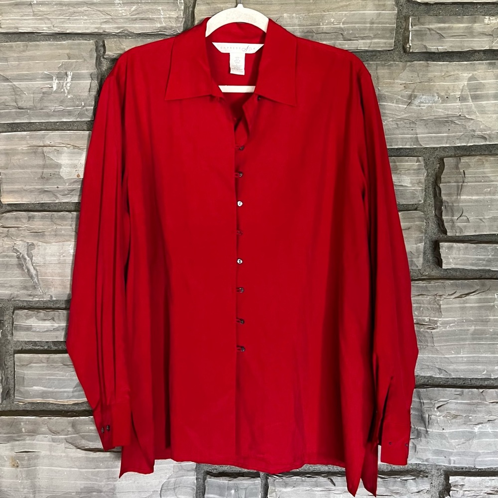 100% silk red long sleeve blouse